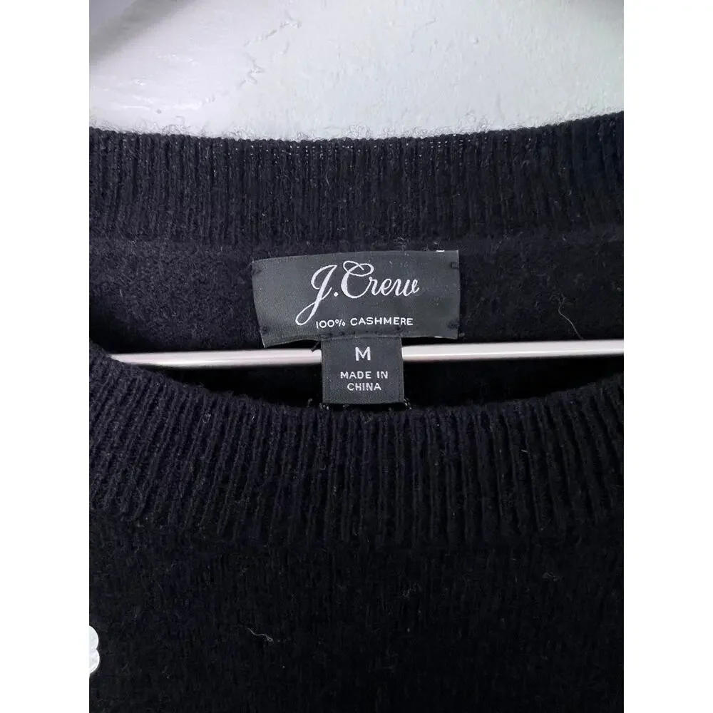 J.Crew AE937 Black Cashmere White Sequin Polka Dot Sweater Medium Holiday Preppy